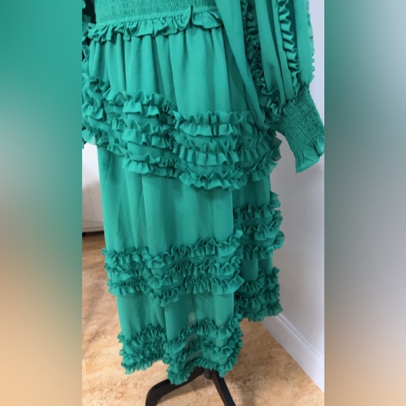 Casual Dresses Women Long Sleeve Tierred Ruffle Stand Collar Dress - Picture 5 of 10